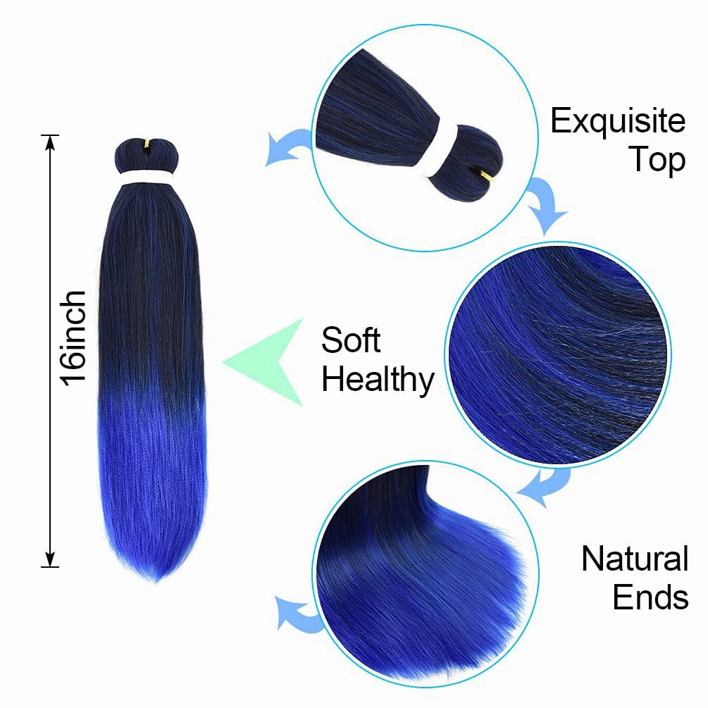8 Pack Ombre Braiding Hair Pre Stretched - 16" 55G/Pack Premium Pre Stretched Braiding Hair Extensions, Professional Itch Free Perm Yaki Texture Prestretched Hair(1BBlue)