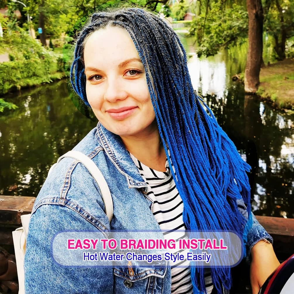 8 Pack Ombre Braiding Hair Pre Stretched - 16" 55G/Pack Premium Pre Stretched Braiding Hair Extensions, Professional Itch Free Perm Yaki Texture Prestretched Hair(1BBlue)