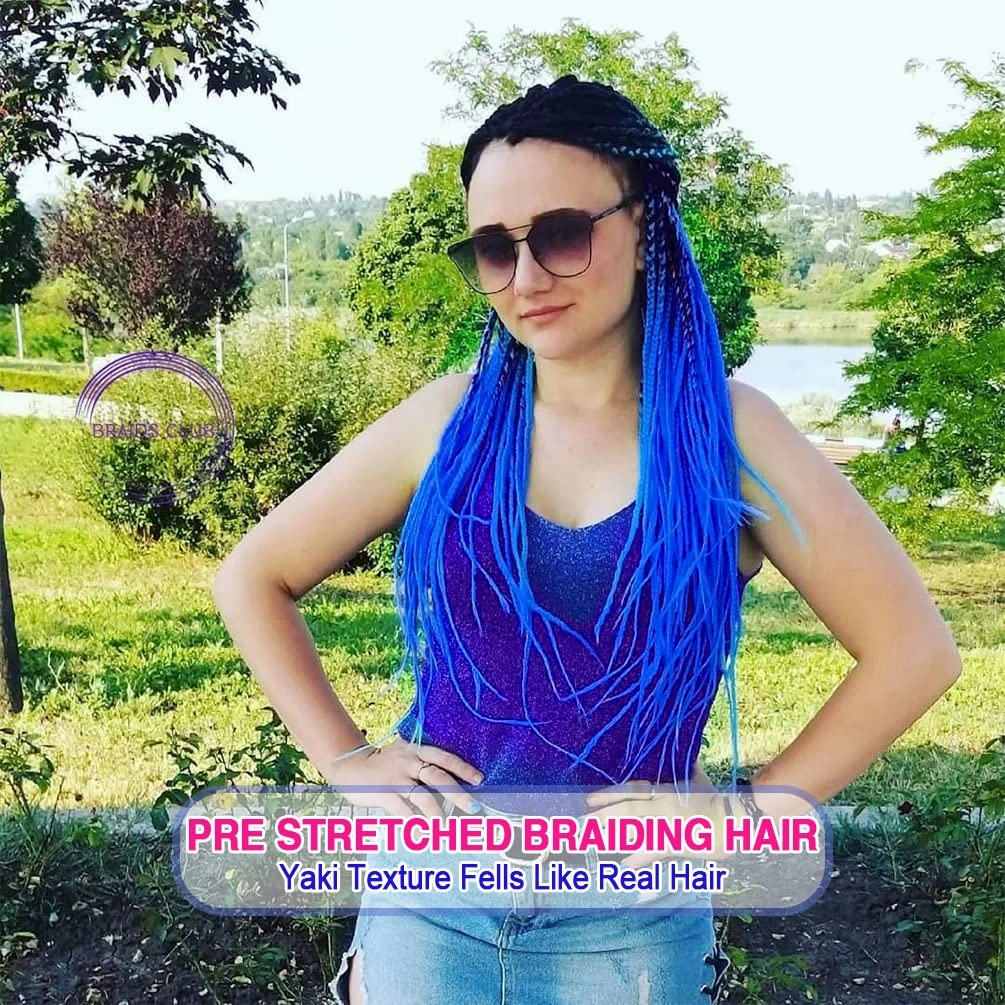 8 Pack Ombre Braiding Hair Pre Stretched - 16" 55G/Pack Premium Pre Stretched Braiding Hair Extensions, Professional Itch Free Perm Yaki Texture Prestretched Hair(1BBlue)