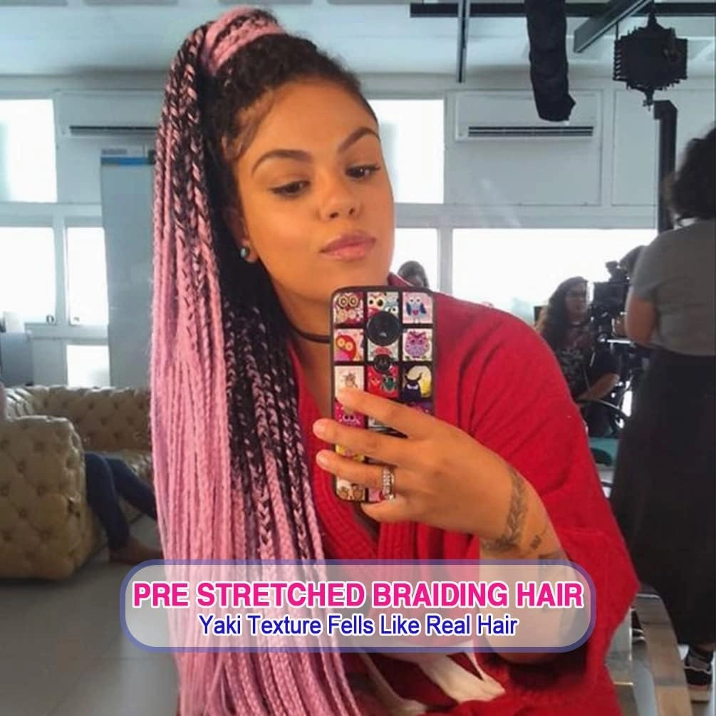 8 Pack Ombre Braiding Hair Pre Stretched - 16" 55G/Pack Premium Pre Stretched Braiding Hair Extensions, Professional Itch Free Perm Yaki Texture Prestretched Hair(1Bpink)