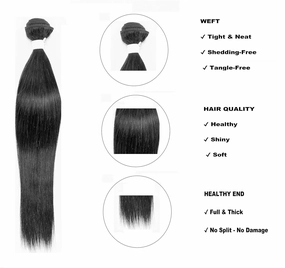 8A- 100% Unprocessed STRAIGHT Hair Extension - Bundle of 3 Lengths - Natural Color - … (14" 16" 18")