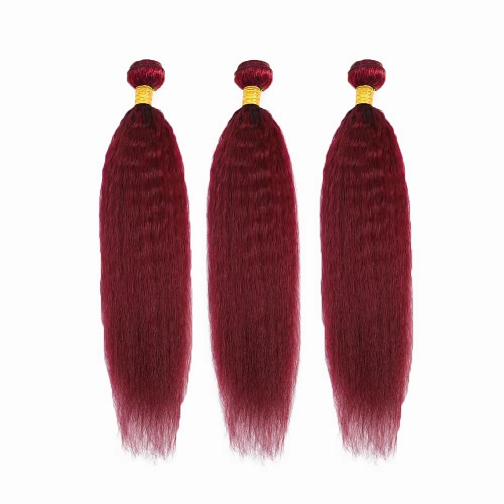 99J Human Hair Bundles Burgundy Kinky Straight Bundles Red Yaki Human Hair Bundle 20 20 20 inch 99j Yaki Straight Bundle