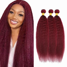 99J Human Hair Bundles Burgundy Kinky Straight Bundles Red Yaki Human Hair Bundle 20 20 20 inch 99j Yaki Straight Bundle