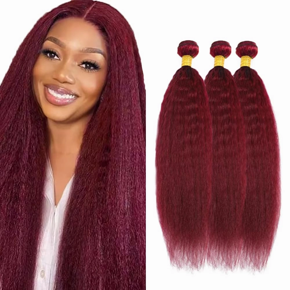 99J Human Hair Bundles Burgundy Kinky Straight Bundles Red Yaki Human Hair Bundle 20 20 20 inch 99j Yaki Straight Bundle