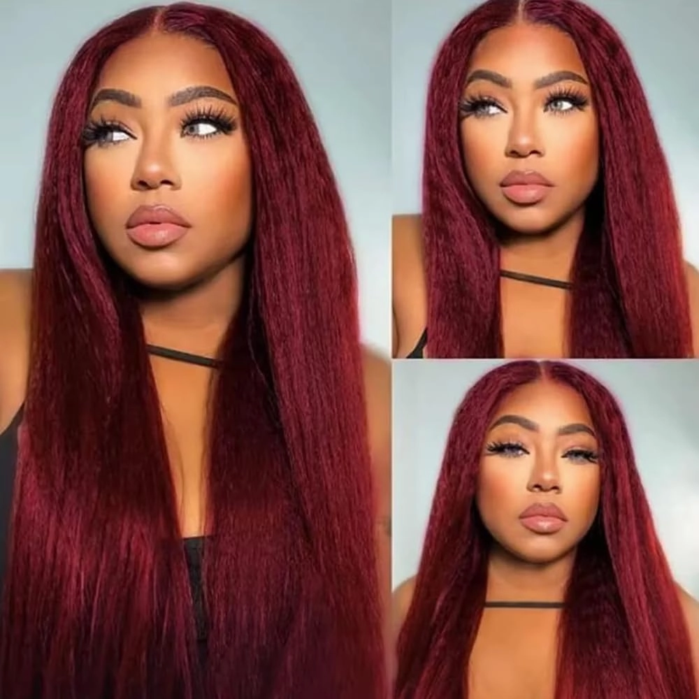 99J Human Hair Bundles Burgundy Kinky Straight Bundles Red Yaki Human Hair Bundle 20 20 20 inch 99j Yaki Straight Bundle