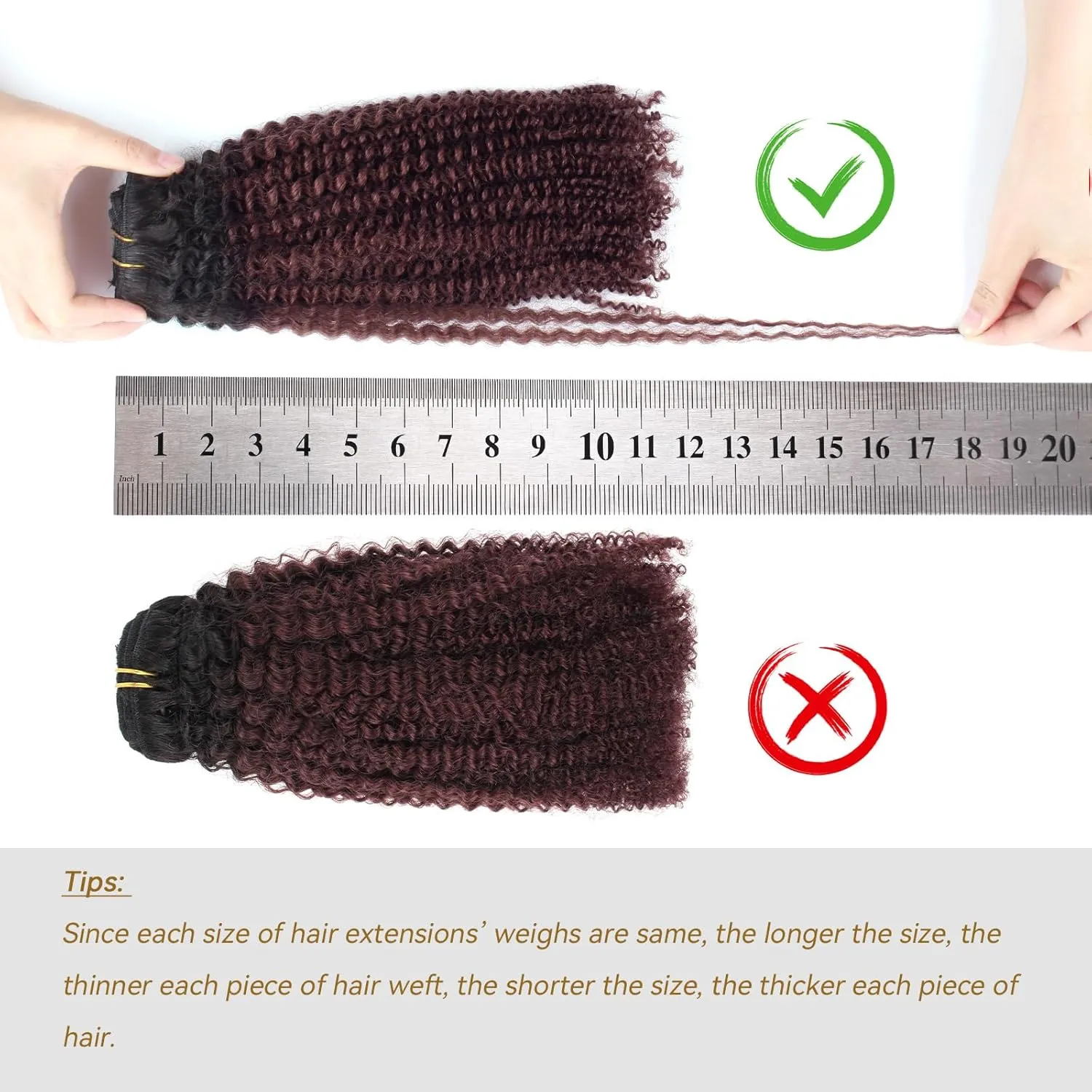 ABH AMAZINGBEAUTY HAIR Afro Kinky Curly Human Hair Clip-ins 20 Inch 7Pcs 3C 4A Extensions for Black Girls - Two Tone Ombre Burgundy Wine Red 120 Gram