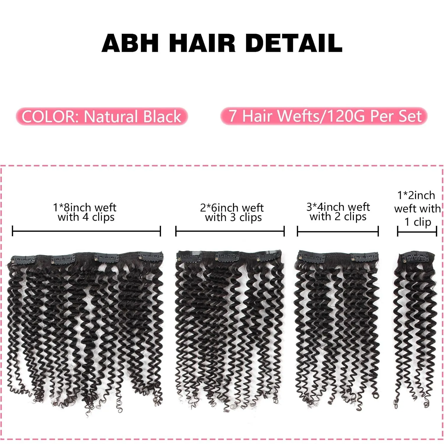 ABH AMAZINGBEAUTY HAIR Kinky Clip ins Virgin Hair Kinky Curly Clip in Hair Extensions 3C Curly Hair for Black Girl Real Remy Hair Afro Kinky Curly Clip in 20 Inch Thick Kinky Clip-in 120g 7pcs