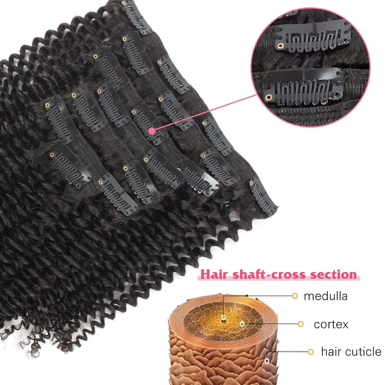 ABH AMAZINGBEAUTY HAIR Kinky Clip ins Virgin Hair Kinky Curly Clip in Hair Extensions 3C Curly Hair for Black Girl Real Remy Hair Afro Kinky Curly Clip in 20 Inch Thick Kinky Clip-in 120g 7pcs