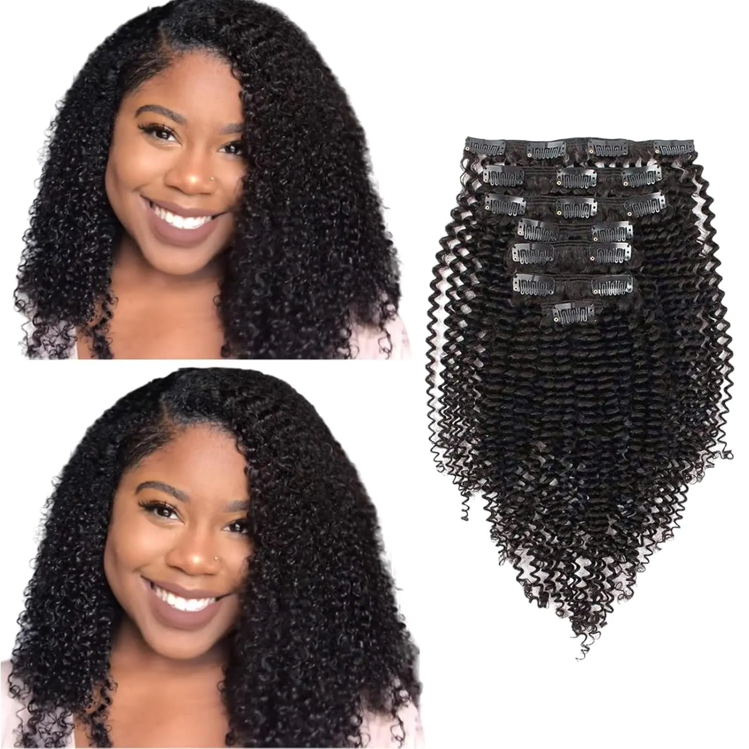 ABH AMAZINGBEAUTY HAIR Kinky Clip ins Virgin Hair Kinky Curly Clip in Hair Extensions 3C Curly Hair for Black Girl Real Remy Hair Afro Kinky Curly Clip in 20 Inch Thick Kinky Clip-in 120g 7pcs