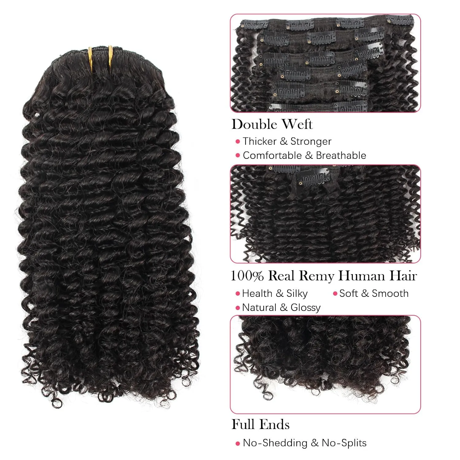 ABH AMAZINGBEAUTY HAIR Kinky Clip ins Virgin Hair Kinky Curly Clip in Hair Extensions 3C Curly Hair for Black Girl Real Remy Hair Afro Kinky Curly Clip in 20 Inch Thick Kinky Clip-in 120g 7pcs
