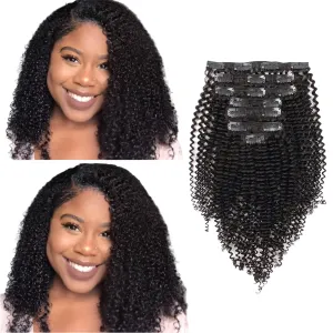 ABH AMAZINGBEAUTY HAIR Kinky Clip ins Virgin Hair Kinky Curly Clip in Hair Extensions 3C Curly Hair for Black Girl Real Remy Hair Afro Kinky Curly Clip in 20 Inch Thick Kinky Clip-in 120g 7pcs