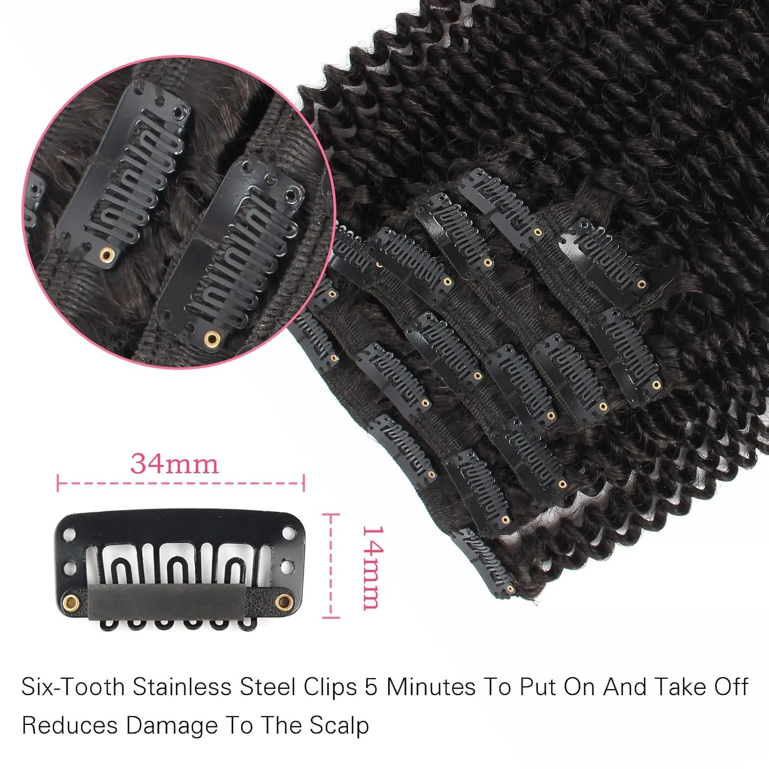 ABH AMAZINGBEAUTY HAIR Kinky Clip ins Virgin Hair Kinky Curly Clip in Hair Extensions 3C Curly Hair for Black Girl Real Remy Hair Afro Kinky Curly Clip in 20 Inch Thick Kinky Clip-in 120g 7pcs