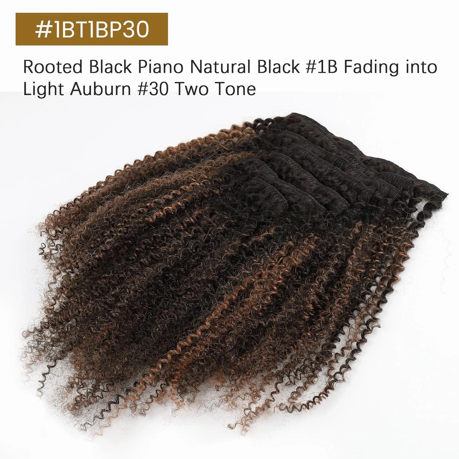 ABH AMAZINGBEAUTY HAIR Afro Curly Clip in Hair Extensions Real Human Hair 4A 4B Curly Clip ins for Black Women 120g 7 Pieces 17 Clips, Ombre Highlight 1B to Auburn 14 Inch