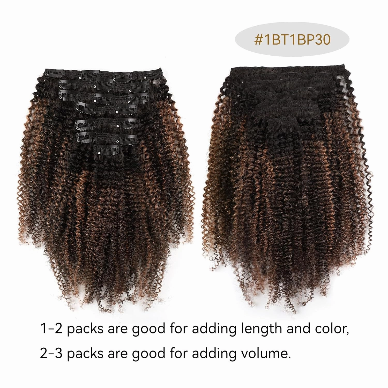 ABH AMAZINGBEAUTY HAIR Afro Curly Clip in Hair Extensions Real Human Hair 4A 4B Curly Clip ins for Black Women 120g 7 Pieces 17 Clips, Ombre Highlight 1B to Auburn 14 Inch