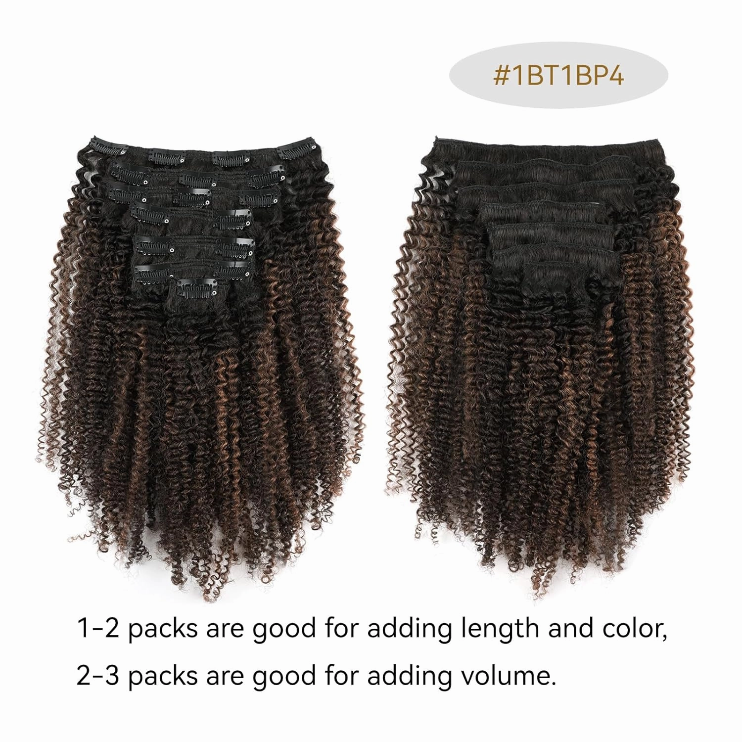 ABH AMAZINGBEAUTY HAIR Afro Curly Clip in Hair Extensions Real Human Hair 4A 4B Curly Clip ins for Black Women 120g 7 Pieces 17 Clips, Ombre Highlight 1B to Brown 12 Inch