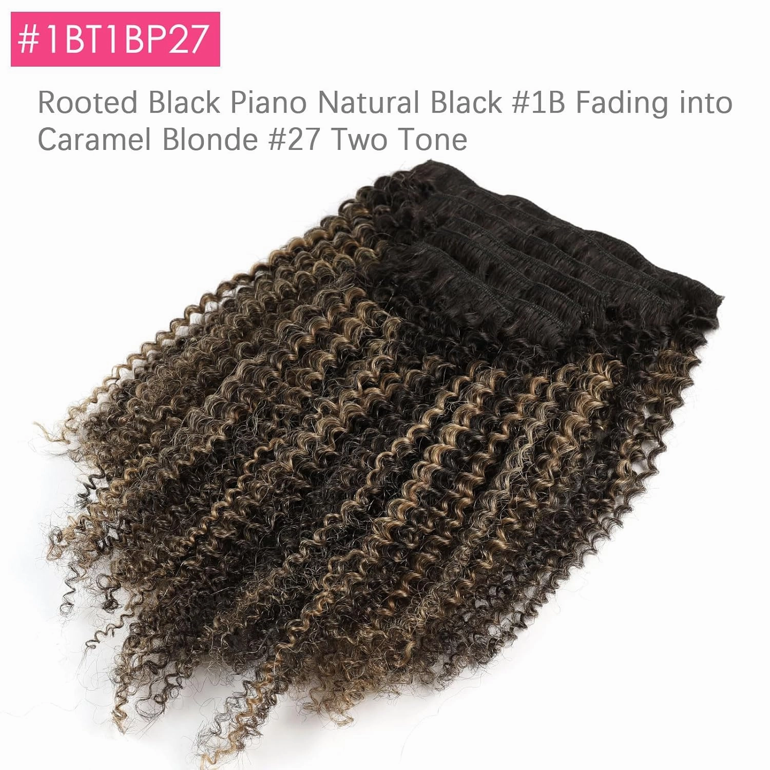 ABH AMAZINGBEAUTY HAIR Afro Curly Clip in Hair Extensions Real Human Hair 4A 4B Curly Clip ins for Black Women 120g 7 Pieces 17 Clips, Ombre Highlight 1B to Honey Blonde 14 Inch
