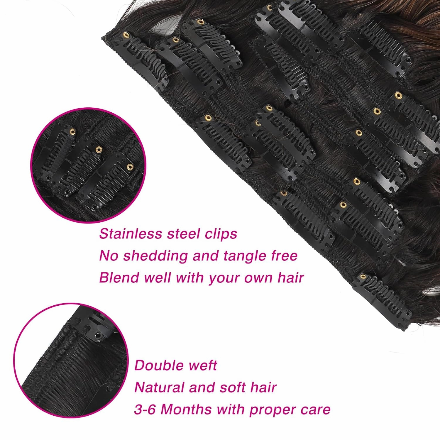 ABH AMAZINGBEAUTY HAIR Body Wave Clip in Extensions Real Human Hair Body Wave Clip ins Wave Hair Rooted Black Piano Natural Black #1B Fading into Light Auburn #30 Two Tone 120G 22 Inch