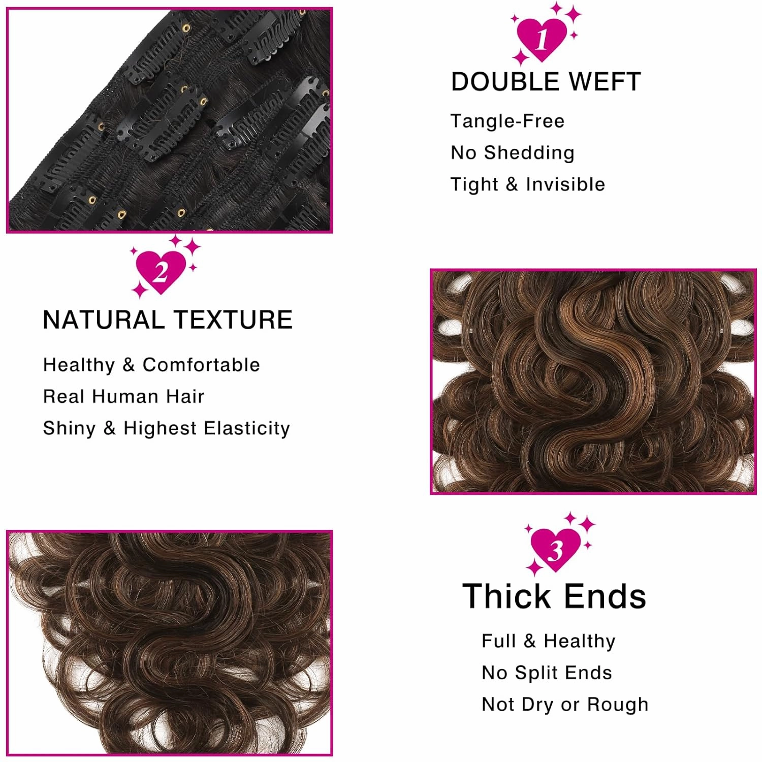 ABH AMAZINGBEAUTY HAIR Body Wave Clip in Extensions Real Human Hair Body Wave Clip ins Wave Hair Rooted Black Piano Natural Black #1B Fading into Light Auburn #30 Two Tone 120G 22 Inch