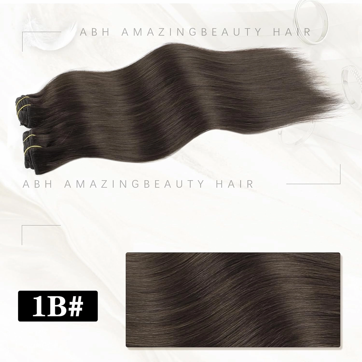 ABH AMAZINGBEAUTY HAIR Clip in Hair Extensions - Real Human Hair, Black, Invisible, Straight, Double-side Skin Wefts, Off Black #1B, 8Pcs With 18 Clips, 120G, 20 Inch