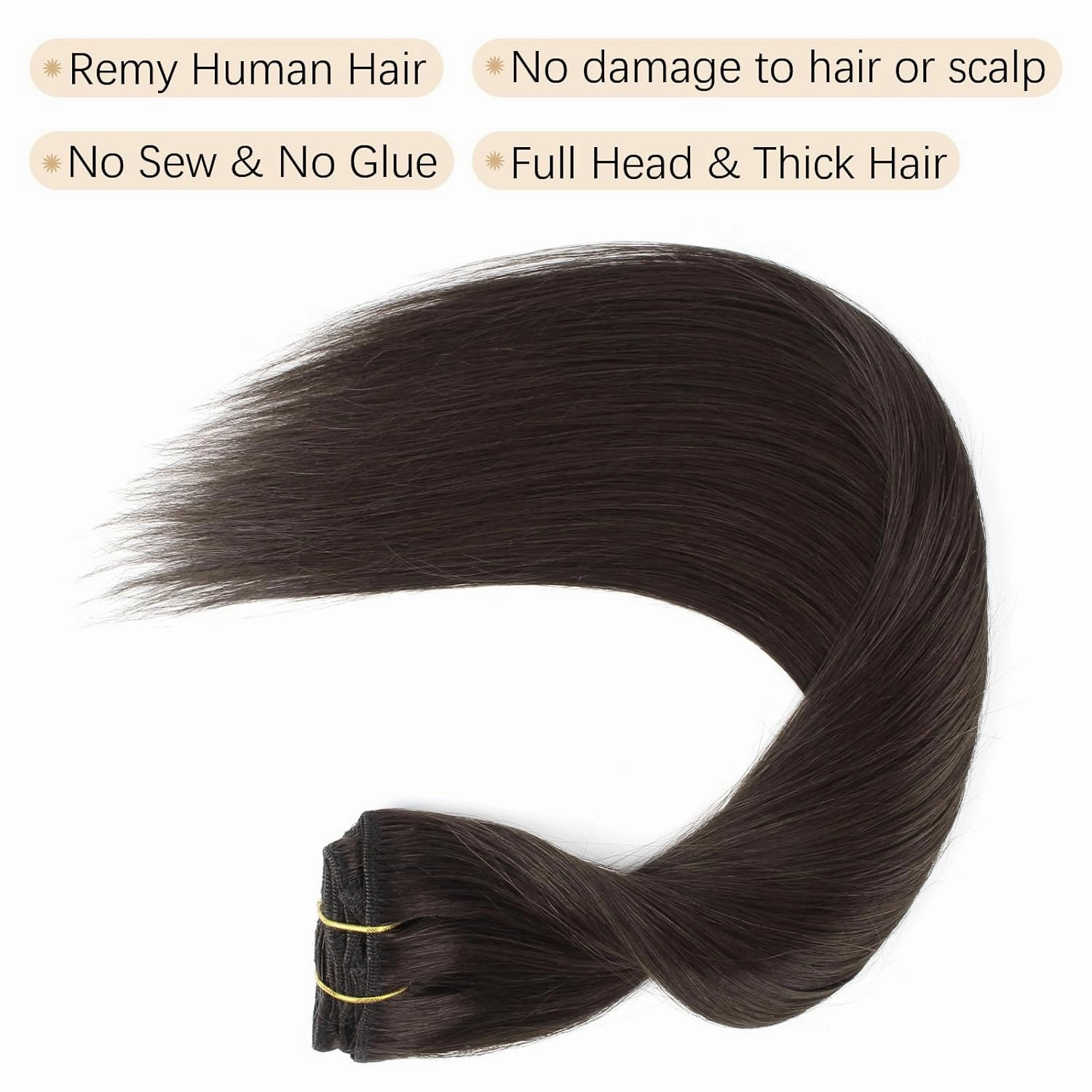 ABH AMAZINGBEAUTY HAIR Clip in Hair Extensions - Real Human Hair, Black, Invisible, Straight, Double-side Skin Wefts, Off Black #1B, 8Pcs With 18 Clips, 120G, 20 Inch