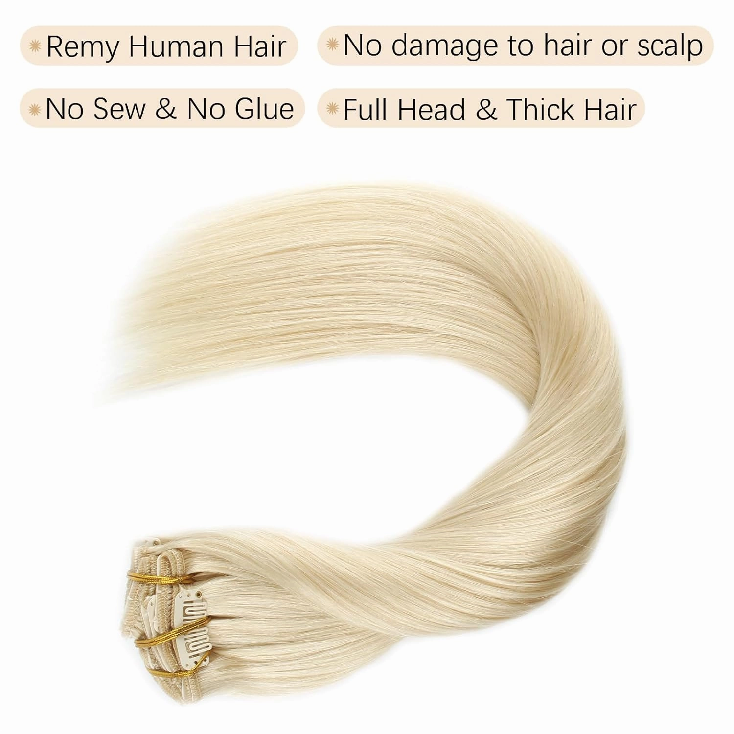 ABH AMAZINGBEAUTY HAIR Clip in Hair Extensions Blonde Real Human Hair Extensions Clip ins Remy Straight Clip ins Human Hair Straight Platinum Ash Blonde #60 Color 14 Inch 8pcs With 18 Clips 120G
