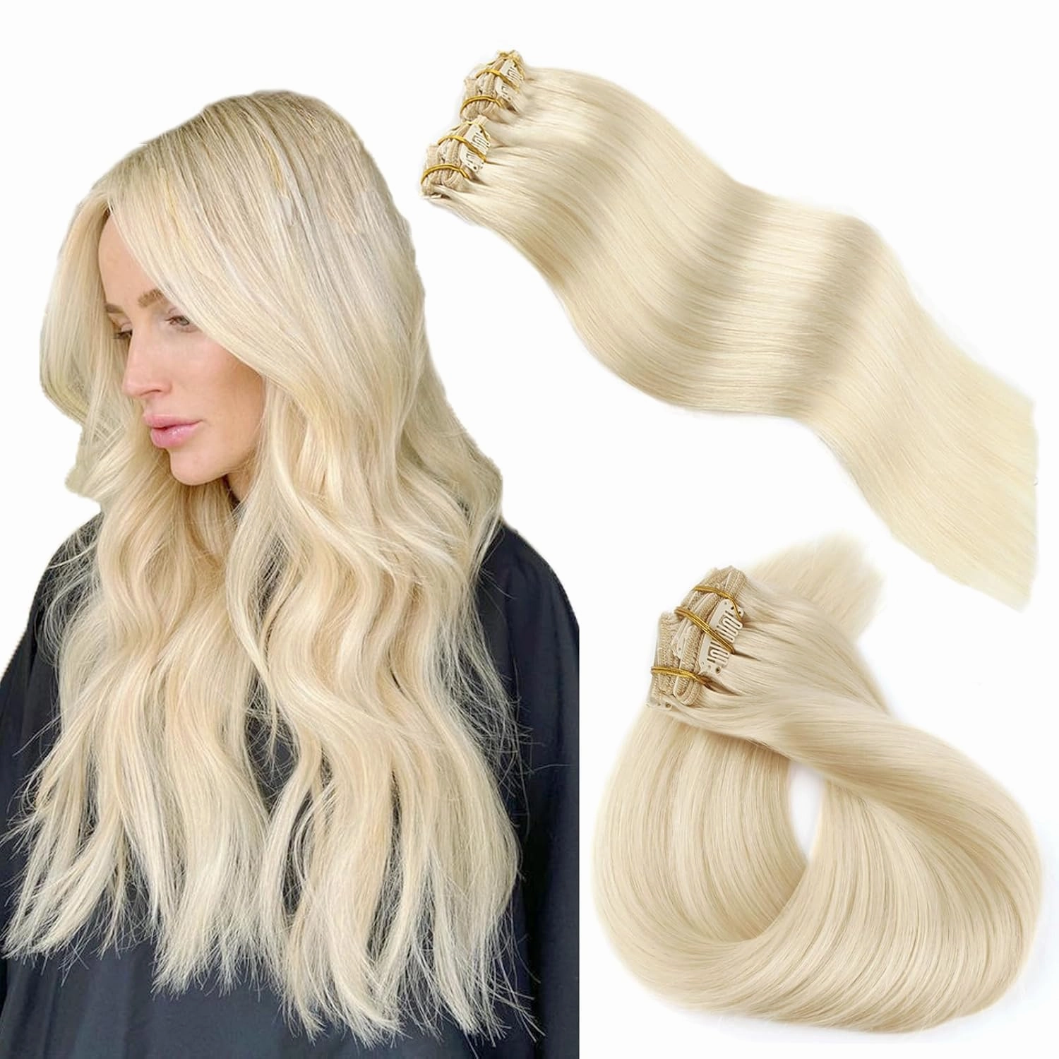 ABH AMAZINGBEAUTY HAIR Clip in Hair Extensions Blonde Real Human Hair Extensions Clip ins Remy Straight Clip ins Human Hair Straight Platinum Ash Blonde #60 Color 14 Inch 8pcs With 18 Clips 120G