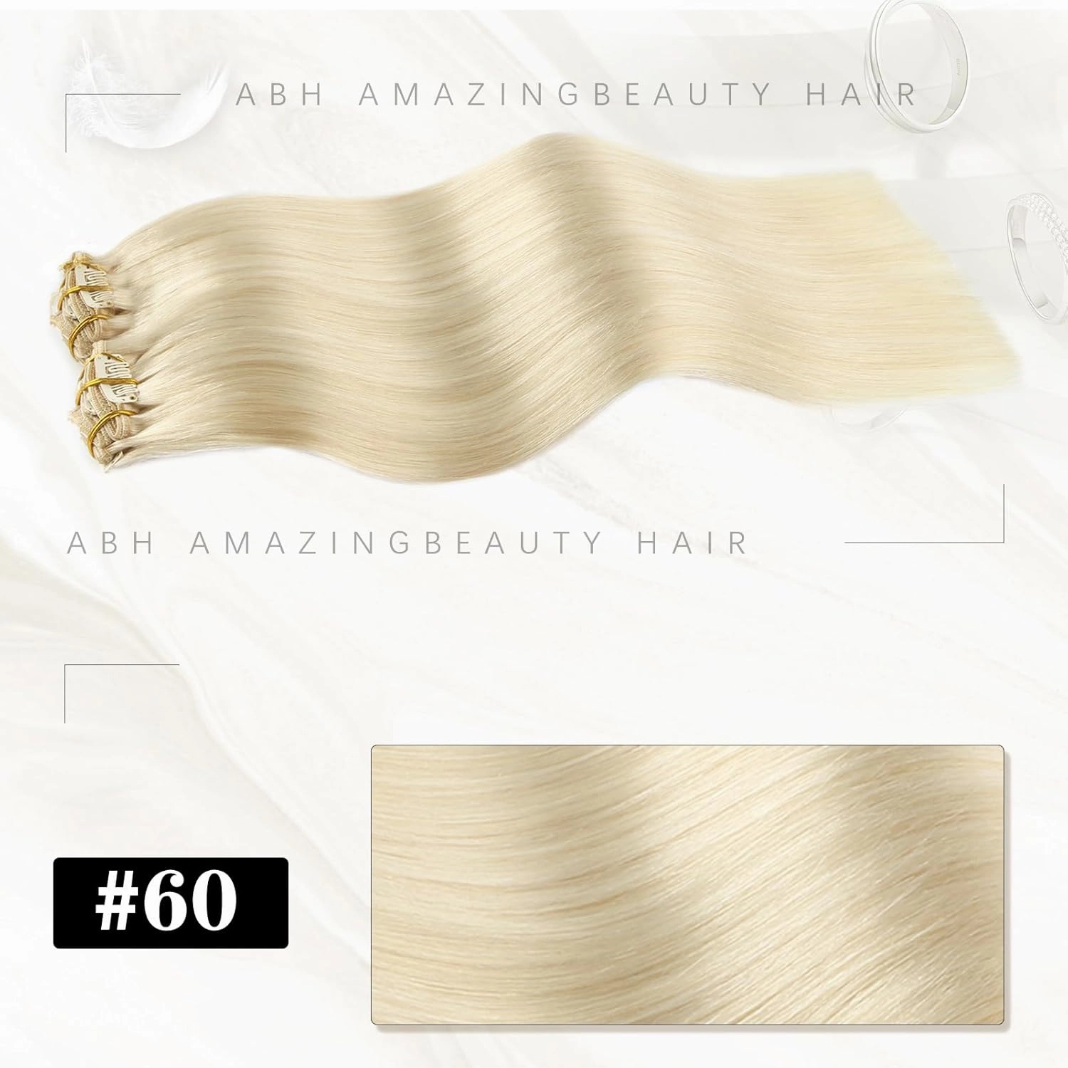 ABH AMAZINGBEAUTY HAIR Clip in Hair Extensions Blonde Real Human Hair Extensions Clip ins Remy Straight Clip ins Human Hair Straight Platinum Ash Blonde #60 Color 14 Inch 8pcs With 18 Clips 120G