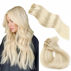 ABH AMAZINGBEAUTY HAIR Clip in Hair Extensions Blonde Real Human Hair Extensions Clip ins Remy Straight Clip ins Human Hair Straight Platinum Ash Blonde #60 Color 14 Inch 8pcs With 18 Clips 120G