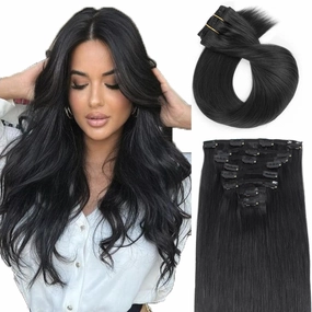 ABH AMAZINGBEAUTY HAIR Clip in Hair Extensions Real Human Hair Clip Extensions Real Human Hair Clip ins Black Silky and Soft Full Head Clip ins Human Hair Jet Black #1 Color 8 Pcs 14inch 120g