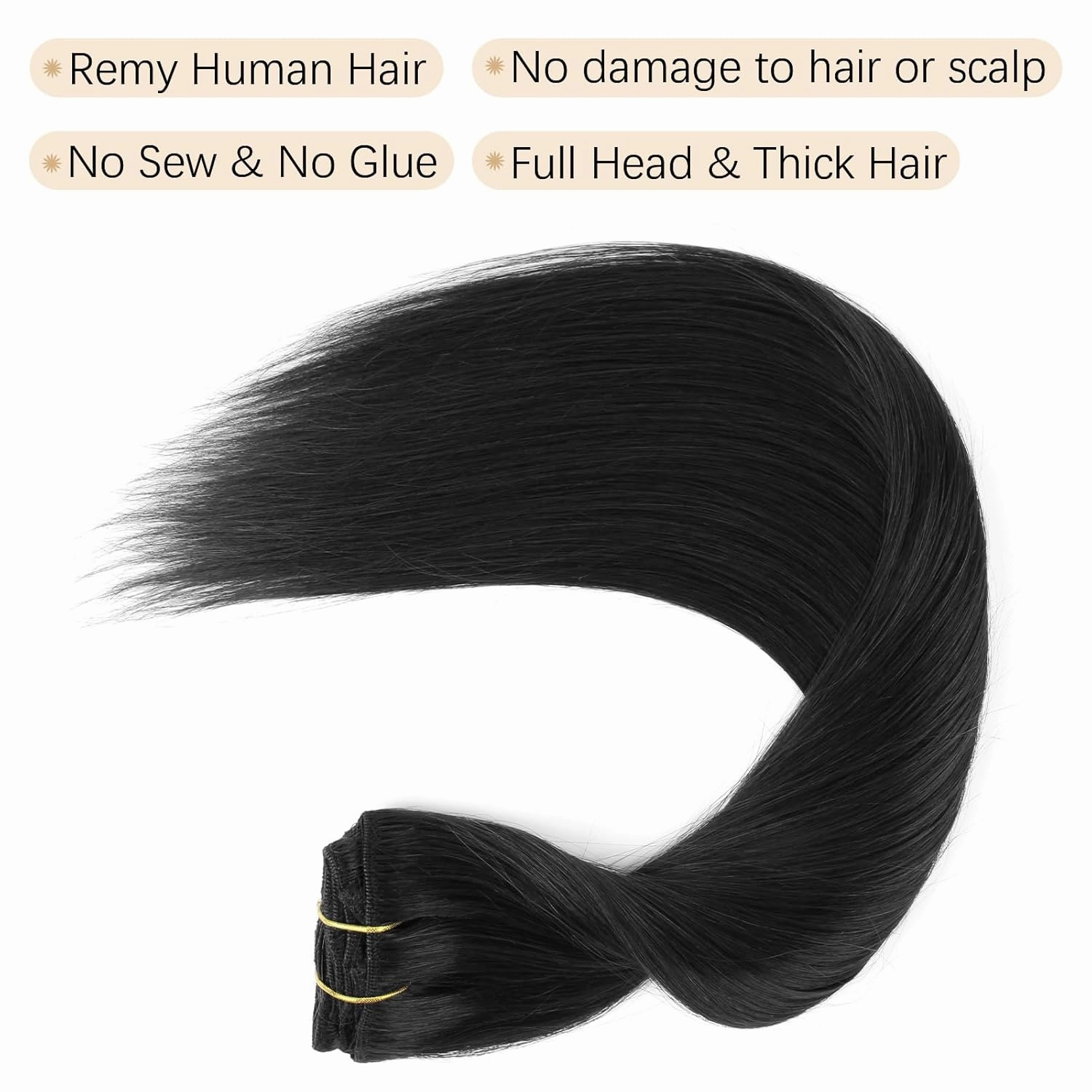 ABH AMAZINGBEAUTY HAIR Clip in Hair Extensions Real Human Hair Clip Extensions Real Human Hair Clip ins Black Silky and Soft Full Head Clip ins Human Hair Jet Black #1 Color 8 Pcs 14inch 120g