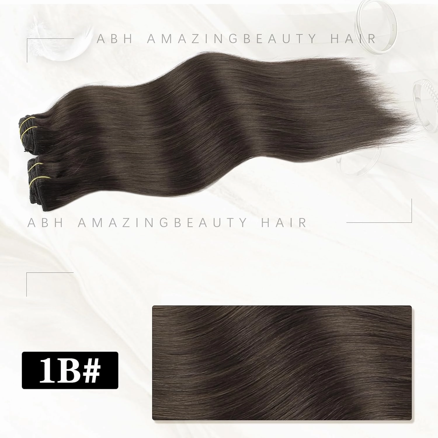 ABH AMAZINGBEAUTY HAIR Clip in Hair Extensions Real Human Hair Straight Hair Extensions Real Human Hair Clip ins Thick Double Weft Natural Black #1B Color 8pcs 14 Inch 120 Grams Per Set