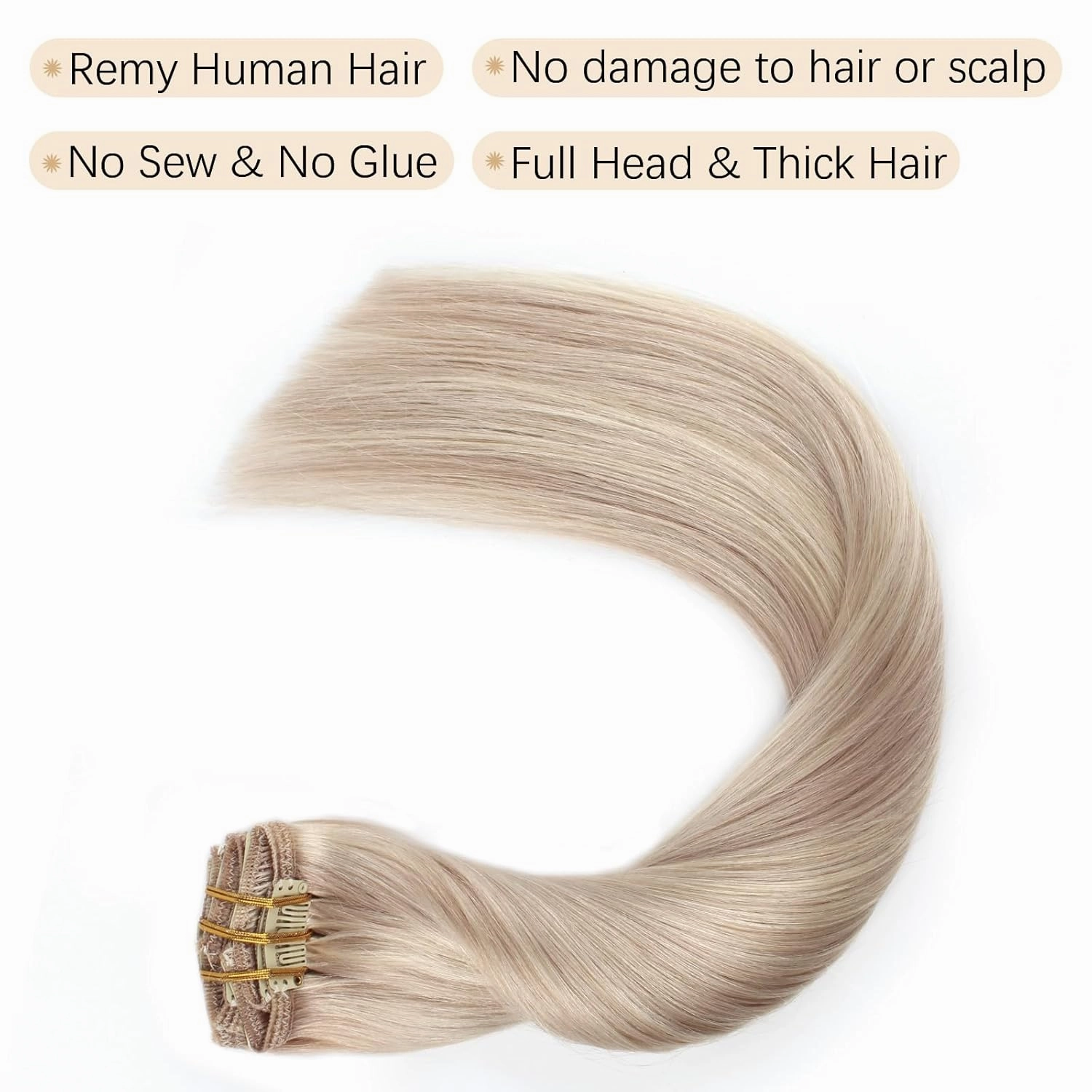 ABH AMAZINGBEAUTY HAIR Clip in Human Hair Extensions 20 Inch 8pcs/120g Ash Blonde Highlights Golden Blonde Real Hair Extensions Double Weft