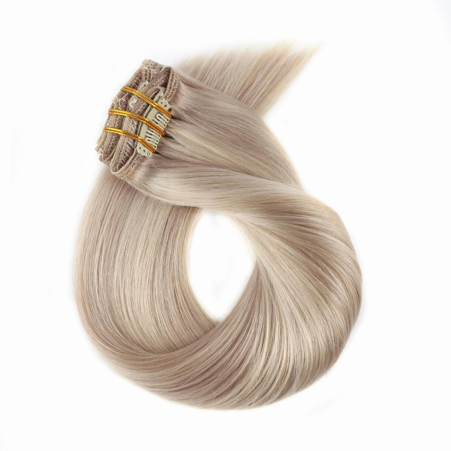 ABH AMAZINGBEAUTY HAIR Clip in Human Hair Extensions 20 Inch 8pcs/120g Ash Blonde Highlights Golden Blonde Real Hair Extensions Double Weft