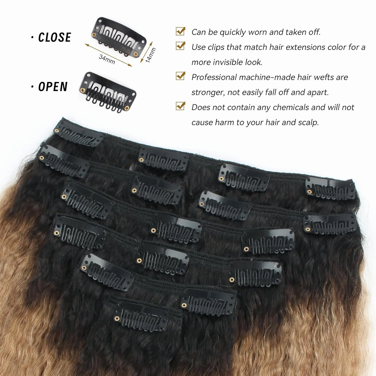 ABH AMAZINGBEAUTY HAIR Human Hair Extensions Clip ins Kinky Straight Full Head Brazilian Virgin Hair 12 Inch Ombre Brown Blonde T#27 Yaki Kinky Straight Hair Extensions Human Hair Clip ins 7Pcs 120G