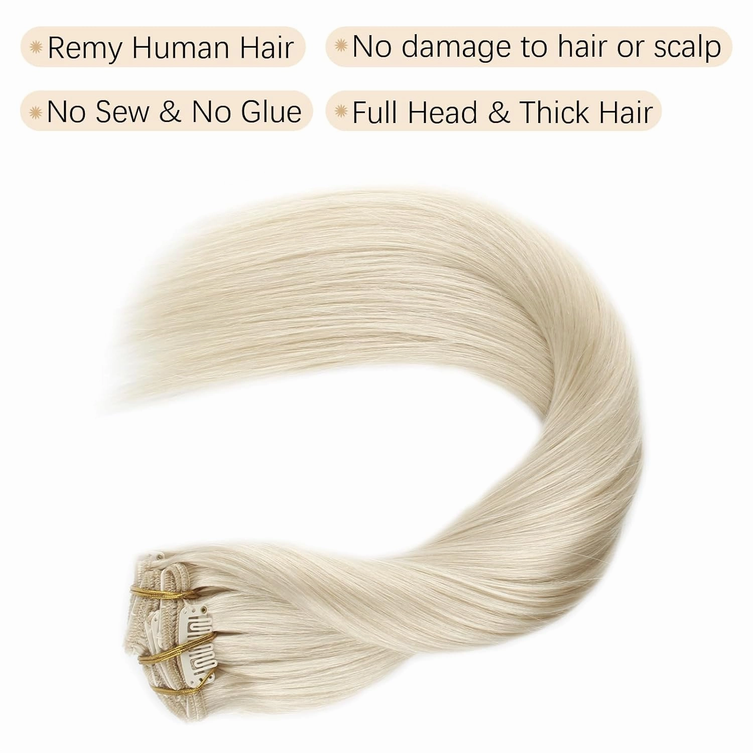 ABH AMAZINGBEAUTY HAIR Human Hair Extensions Clip ins Straight Clip in Hair Extensions Human Hair Ice Blonde Invisible Double Side Skin Wefts Clip ins 14 Inch #1000 White Blonde 8pcs 120G