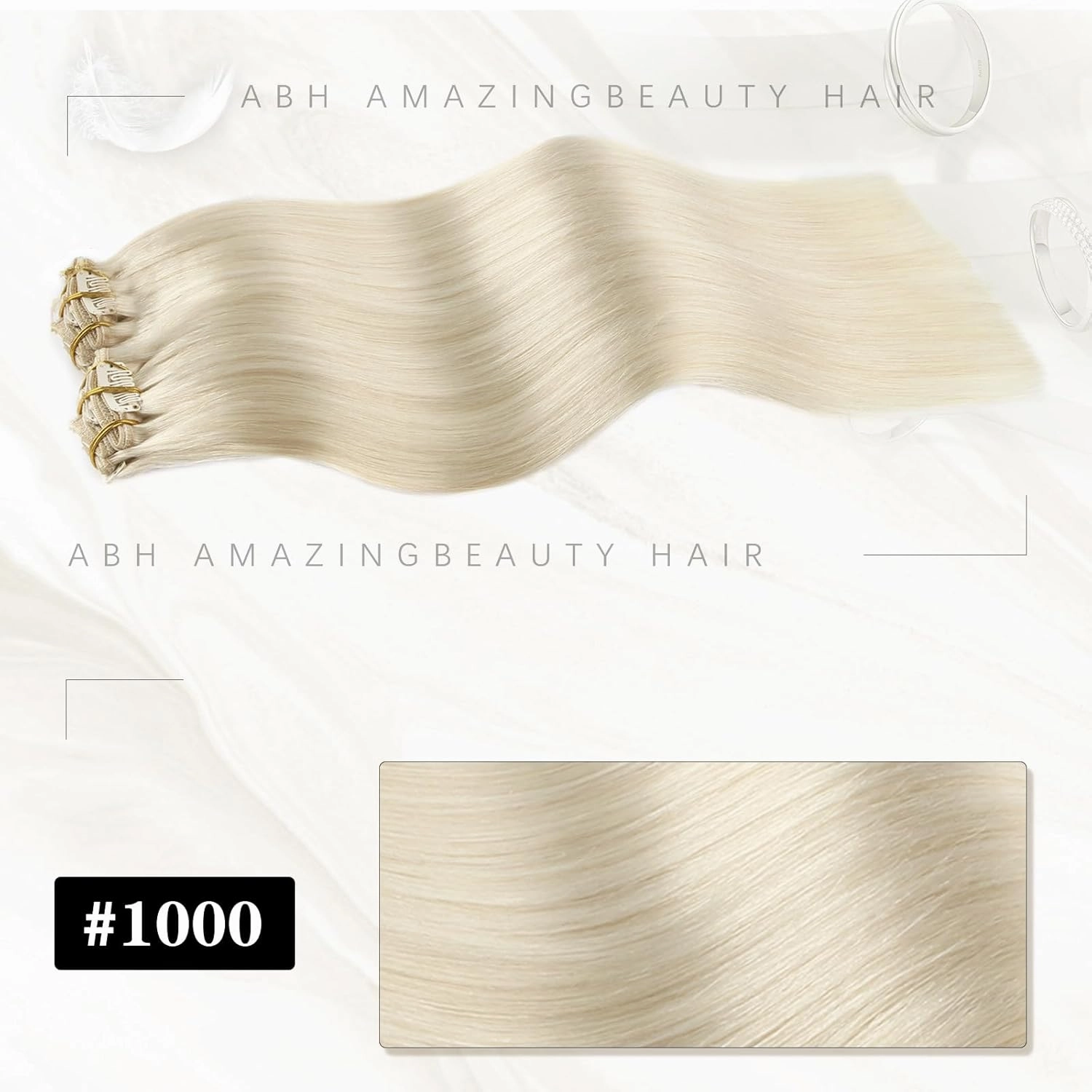 ABH AMAZINGBEAUTY HAIR Human Hair Extensions Clip ins Straight Clip in Hair Extensions Human Hair Ice Blonde Invisible Double Side Skin Wefts Clip ins 14 Inch #1000 White Blonde 8pcs 120G