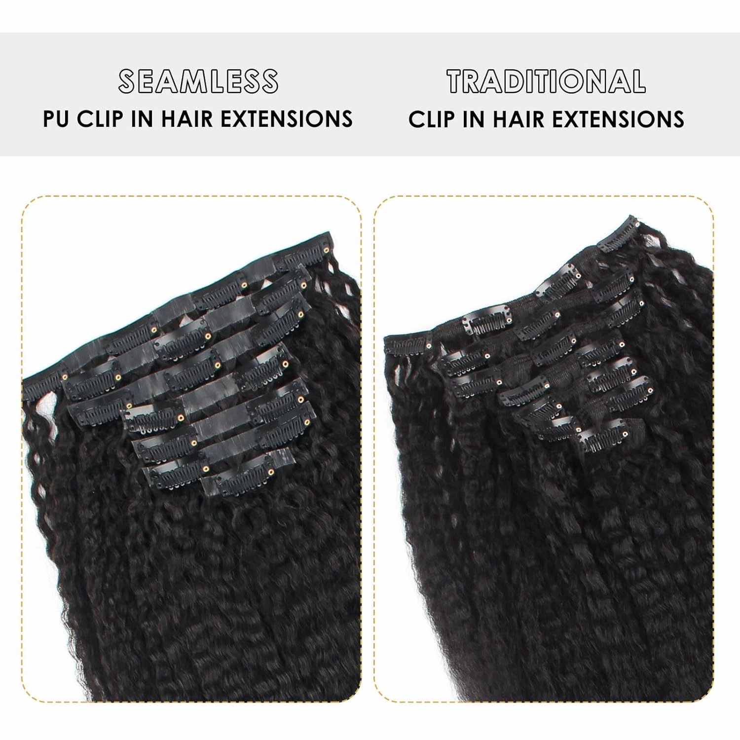 ABH AMAZINGBEAUTY HAIR Kinky Straight Human Hair Extensions Clip ins Brazilian Virgin Hair Full Head Seamless Clip ins for Black Women Human Hair Natural Black Invisible Double Weft 16 Inch 120G 7Pcs