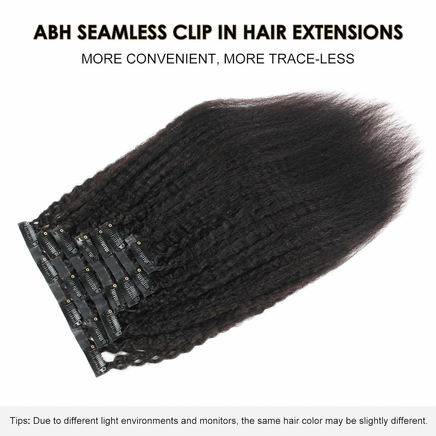 ABH AMAZINGBEAUTY HAIR Kinky Straight Human Hair Extensions Clip ins Brazilian Virgin Hair Full Head Seamless Clip ins for Black Women Human Hair Natural Black Invisible Double Weft 16 Inch 120G 7Pcs