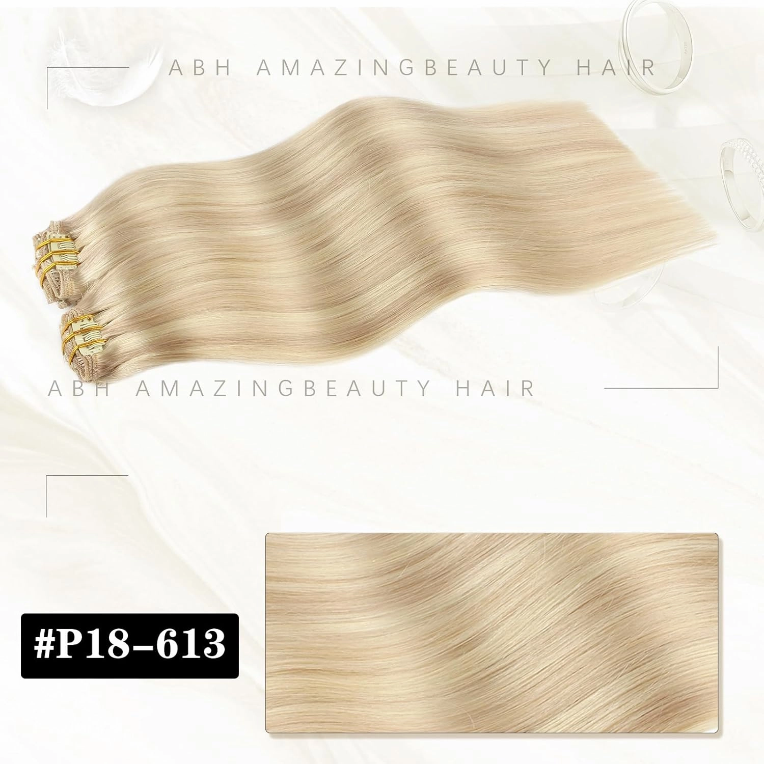 ABH AMAZINGBEAUTY HAIR Remy Hair Extensions Clip in Human Hair Dirty Blonde with Platinum Beach-Bleached Blonde P18-613 Clip in Hair Extensions Human Hair 14 Inch 8pcs/120g Straight Hair