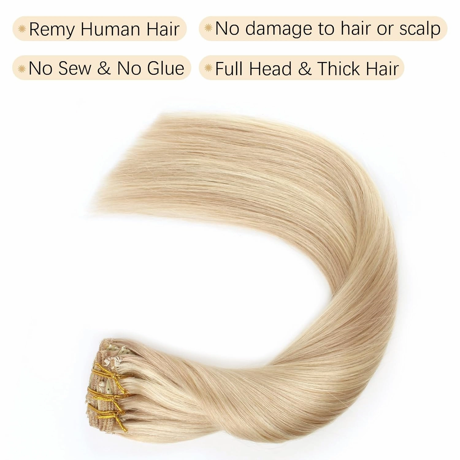 ABH AMAZINGBEAUTY HAIR Remy Hair Extensions Clip in Human Hair Dirty Blonde with Platinum Beach-Bleached Blonde P18-613 Clip in Hair Extensions Human Hair 14 Inch 8pcs/120g Straight Hair