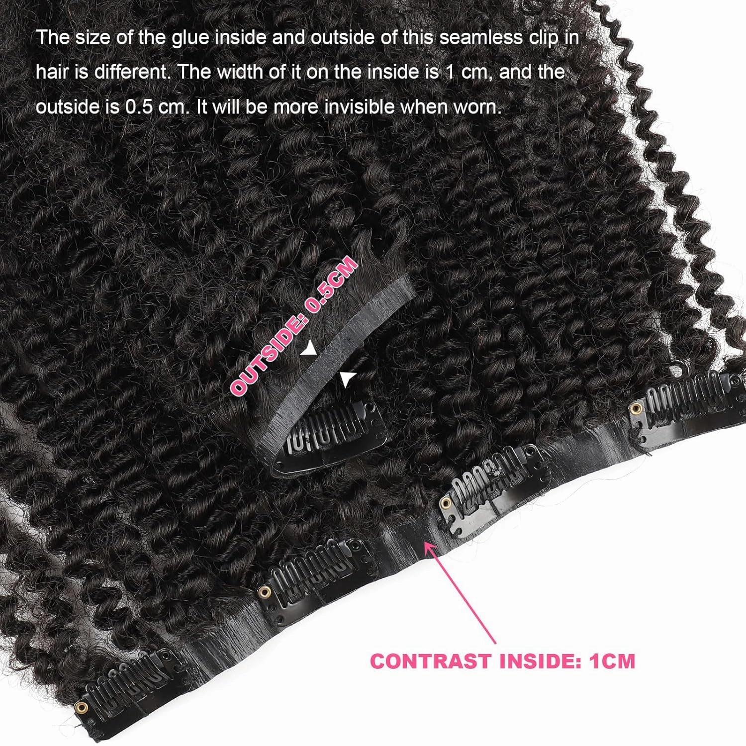 ABH AMAZINGBEAUTY HAIR Seamless Clip in Hair Extensions Human Hair Afro Kinky Curly 4B Clip ins for Black Women PU Clip ins Human Hair 120g 7 Pieces 17 Clips, #1B Natural Black 12 Inch