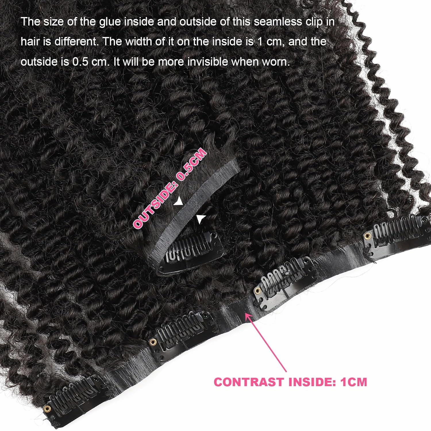 ABH AMAZINGBEAUTY HAIR Seamless Clip in Hair Extensions Human Hair Afro Kinky Curly 4B Clip ins for Black Women PU Clip ins Human Hair 120g 7 Pieces 17 Clips, #1B Natural Black 14 Inch
