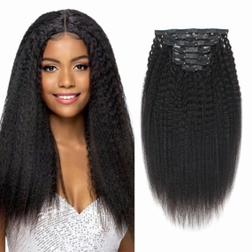 ABH AMAZINGBEAUTY HAIR Seamless Clip in Hair Extensions Human Hair Kinky Straight Double Weft Clip in Human Hair Extensions Brazilian Virgin Human Hair Natural Black For Black Women 14 Inch 120G 7Pcs