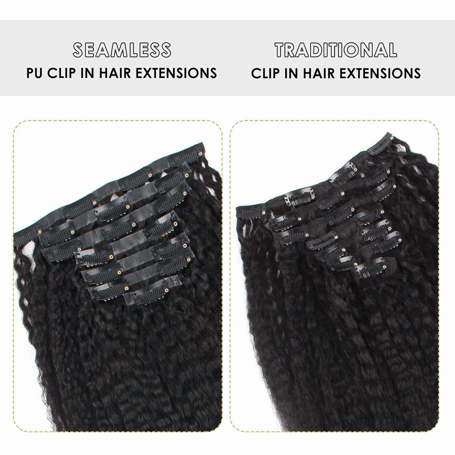ABH AMAZINGBEAUTY HAIR Seamless Clip in Hair Extensions Human Hair Kinky Straight Double Weft Clip in Human Hair Extensions Brazilian Virgin Human Hair Natural Black For Black Women 14 Inch 120G 7Pcs