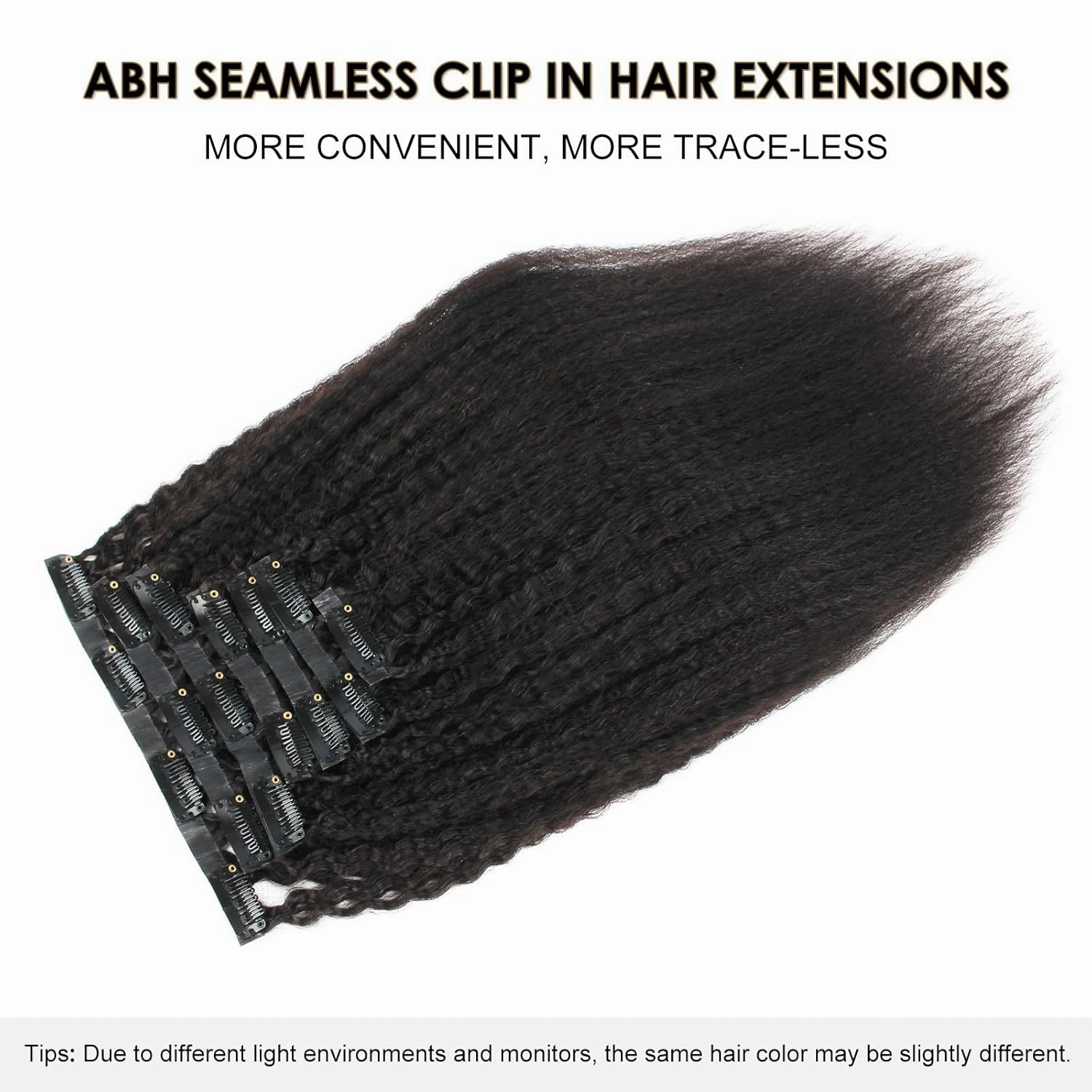 ABH AMAZINGBEAUTY HAIR Seamless Clip in Hair Extensions Human Hair Kinky Straight Double Weft Clip in Human Hair Extensions Brazilian Virgin Human Hair Natural Black For Black Women 14 Inch 120G 7Pcs