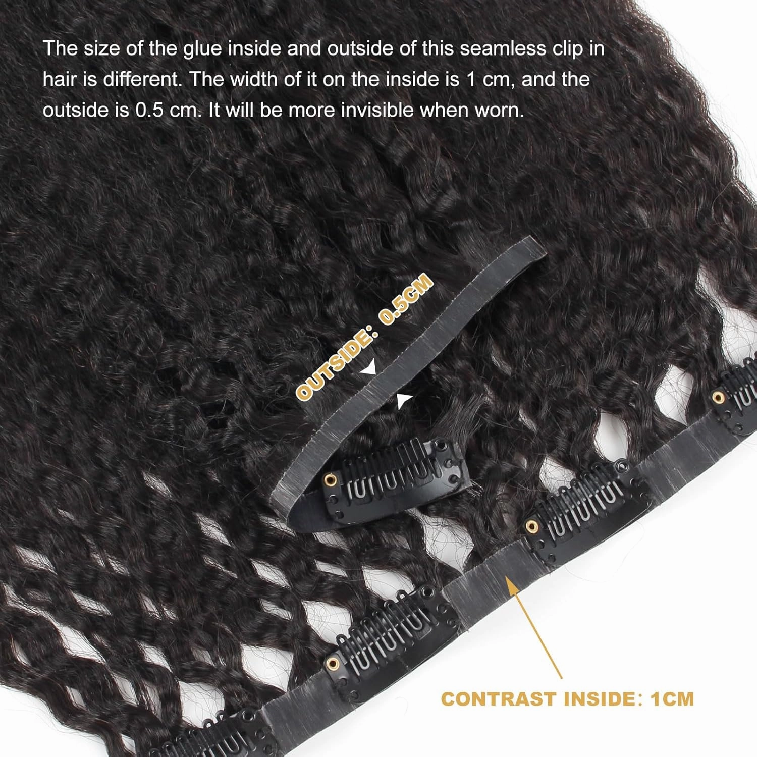 ABH AMAZINGBEAUTY HAIR Seamless Clip in Hair Extensions Human Hair Kinky Straight Double Weft Clip in Human Hair Extensions Brazilian Virgin Human Hair Natural Black For Black Women 14 Inch 120G 7Pcs