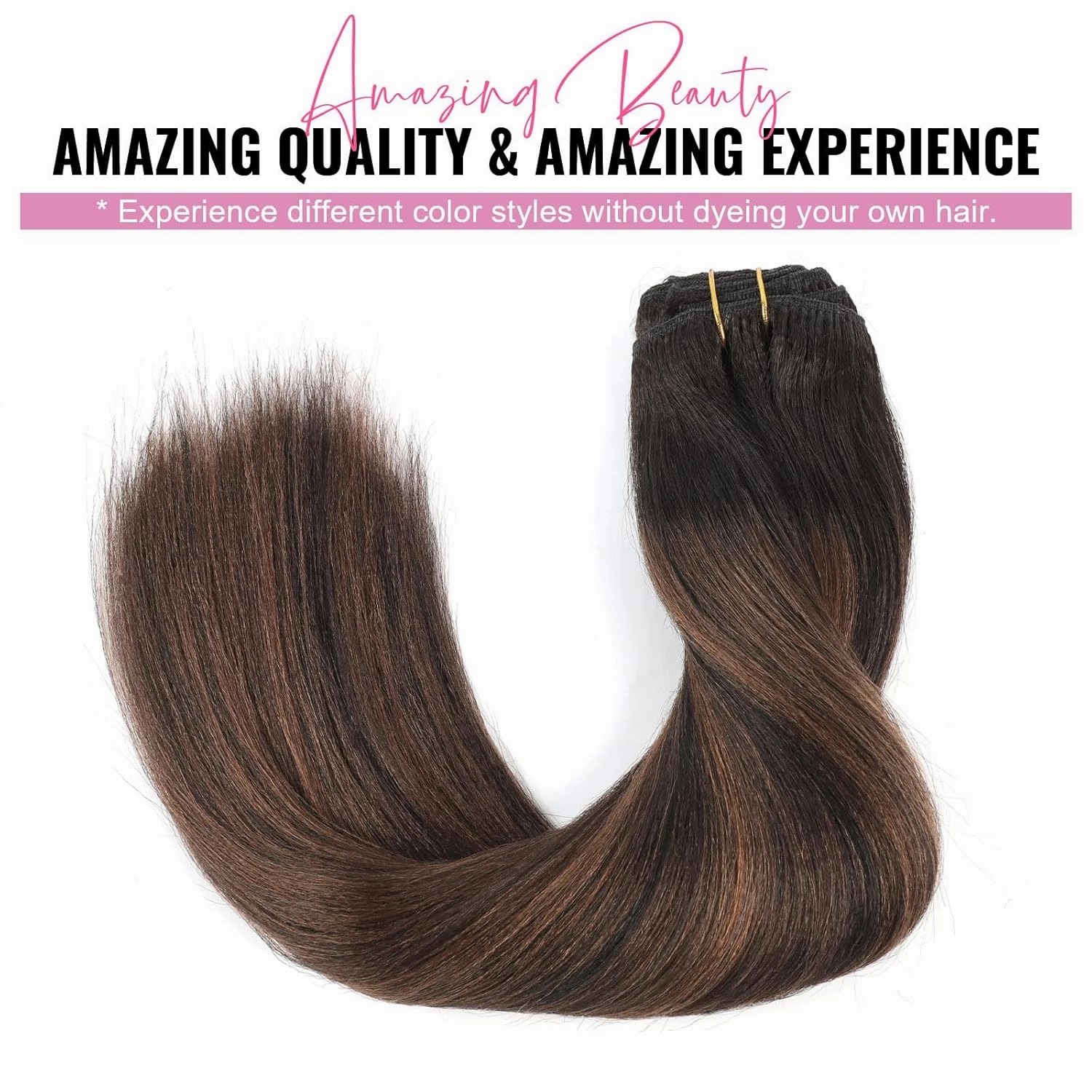 ABH AMAZINGBEAUTY HAIR Yaki Straight Clip ins Rooted Black Piano Natural Black #1B With Chocolate Brown #4 Two Tone Light Clip in Human Hair 12 Inch Clip ins for Black Women 120G Full Head