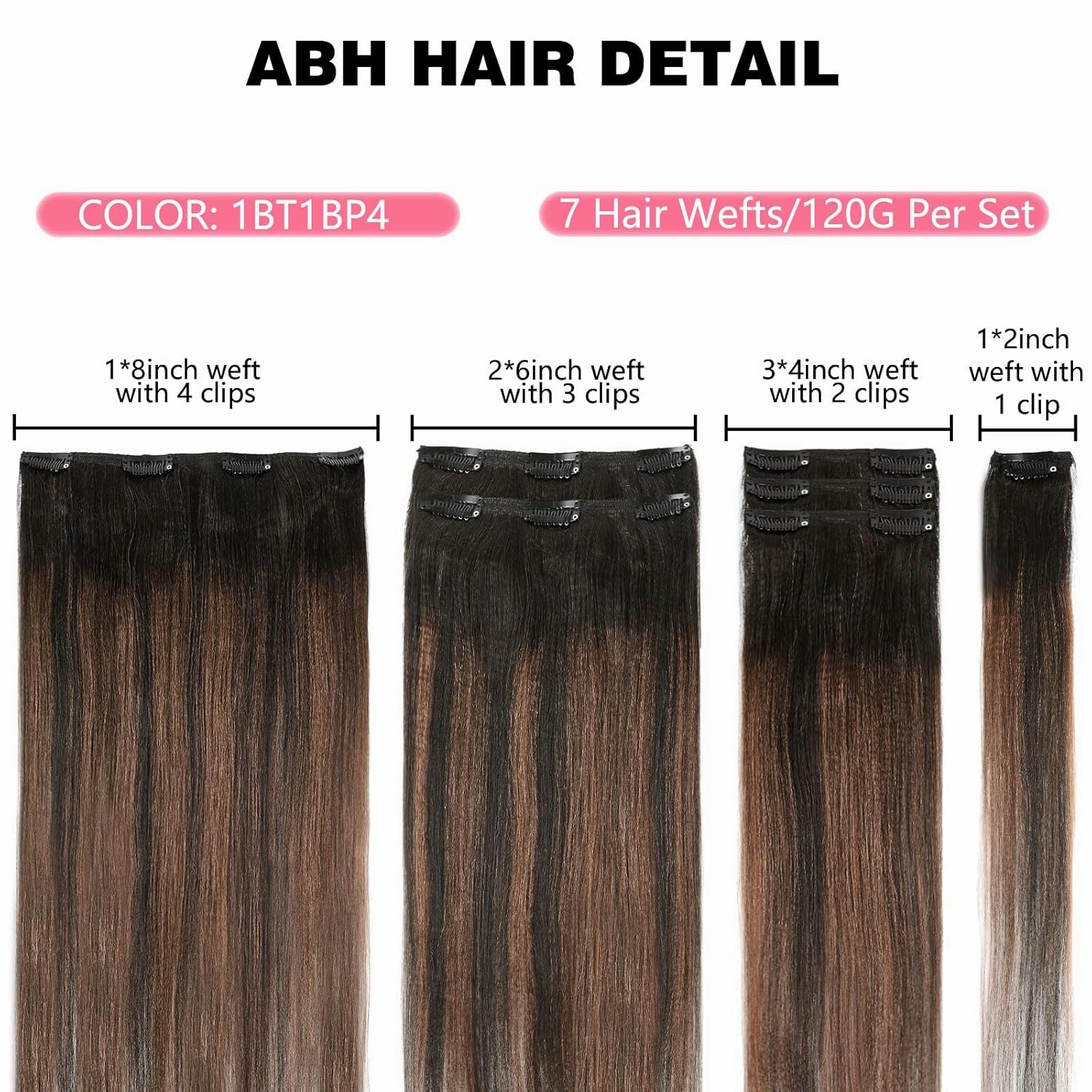 ABH AMAZINGBEAUTY HAIR Yaki Straight Clip ins Two Tone Natural Black Roots With Medium Brown Highlight Human Hair Light Yaki Clip ins for Black Women Full Head Brazilian Clip in #1BT1BP4 12 Inch 120G