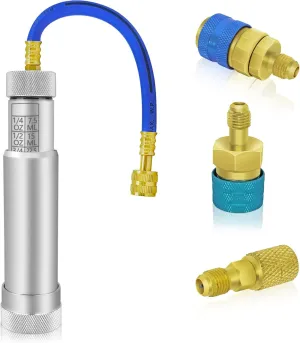 AC Dye Oil Injector Backflow Prevent Kit, HVAC Dye Oil Injector with R134A Snap Quick Coupler, R1234YF Low Side Quick Coupler, R410 Mini Split Adapter for R134A R22 R12 R410 R1234YF Refrigerant System