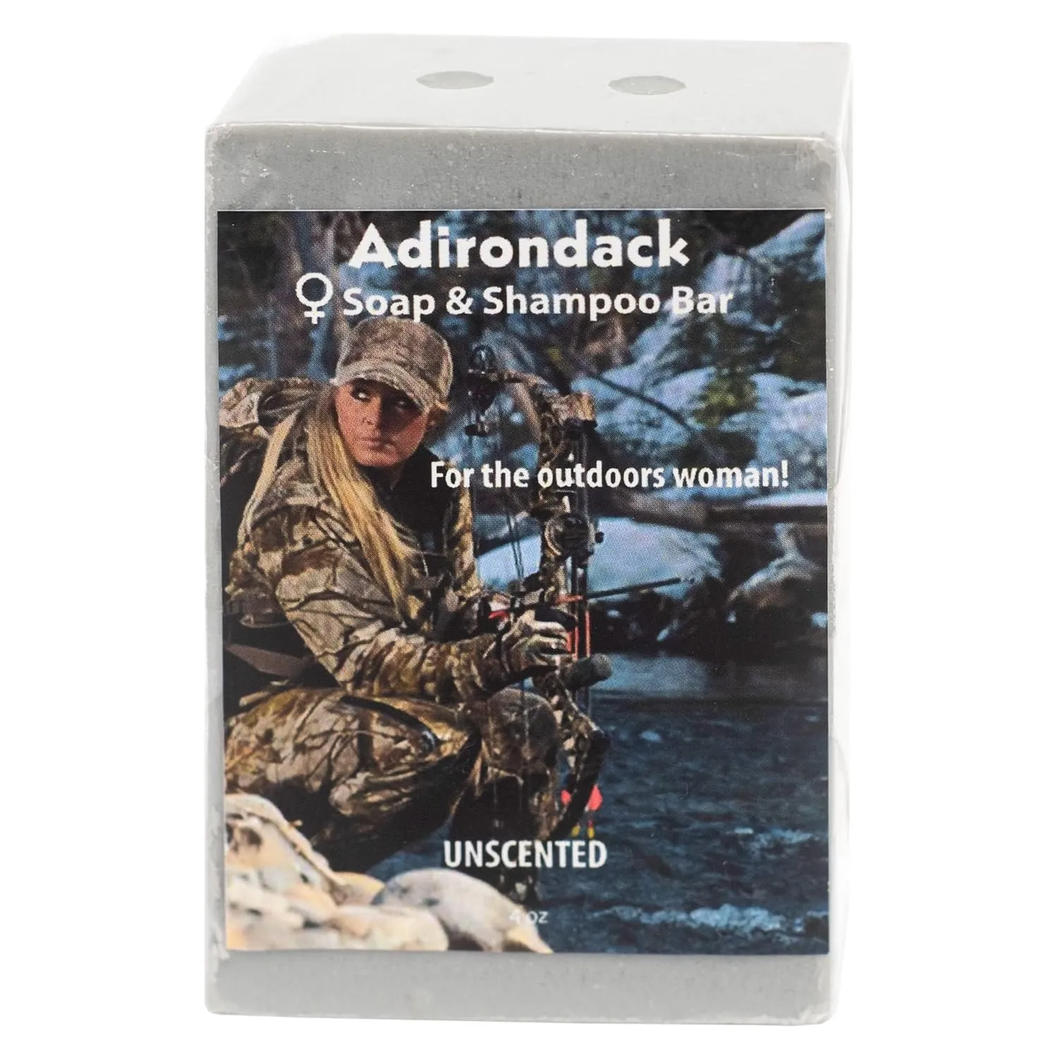 Adirondack Fragrance & Flavor Farm ADK Hunter Women Unscented Camo Soap Bar, Natural Hunting 3-in-1 Body Wash, Soap Shampoo & Conditioner with Activated Charcoal for Human Scent Removal, 4 Oz